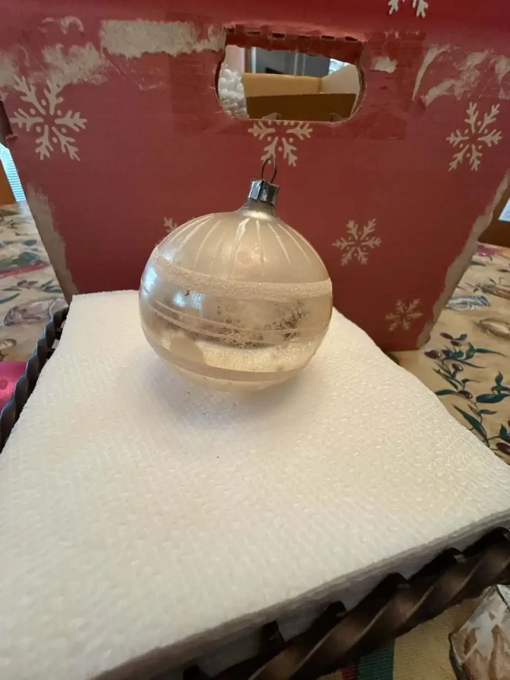 Vtg West German Unsilvered Glass Christmas Ornament w/ Mica Glitter Stripes